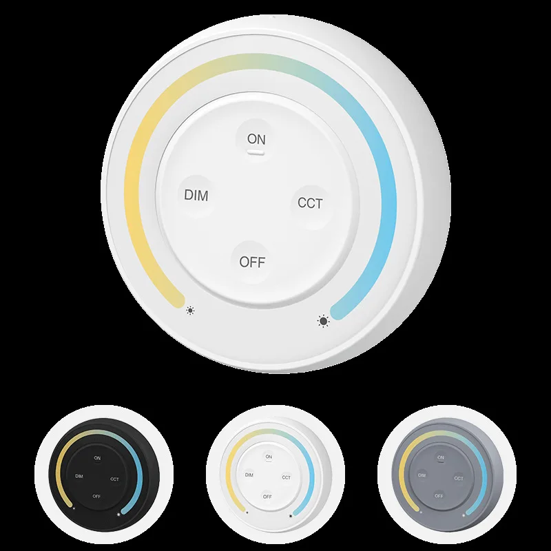 Miboxer Color Temperature Round White/Black/Gray color dimmer switch 2.4G Sunrise Remote 3V Dual White LED Bulb Lamp Controller