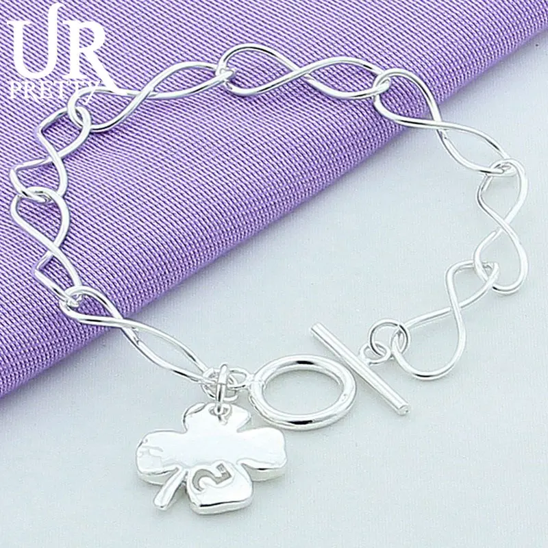 

URPRETTY 925 Sterling Silver Lucky Four-leaf Clover Number 5 Chain Bracelet For Women Wedding Engagement Party Charm Jewelry