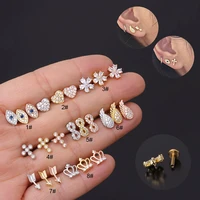 stainless steel piercing stud earring zircon geometric figure earbone lip nail helix conch cartilage tragus piercing jewelry 16g
