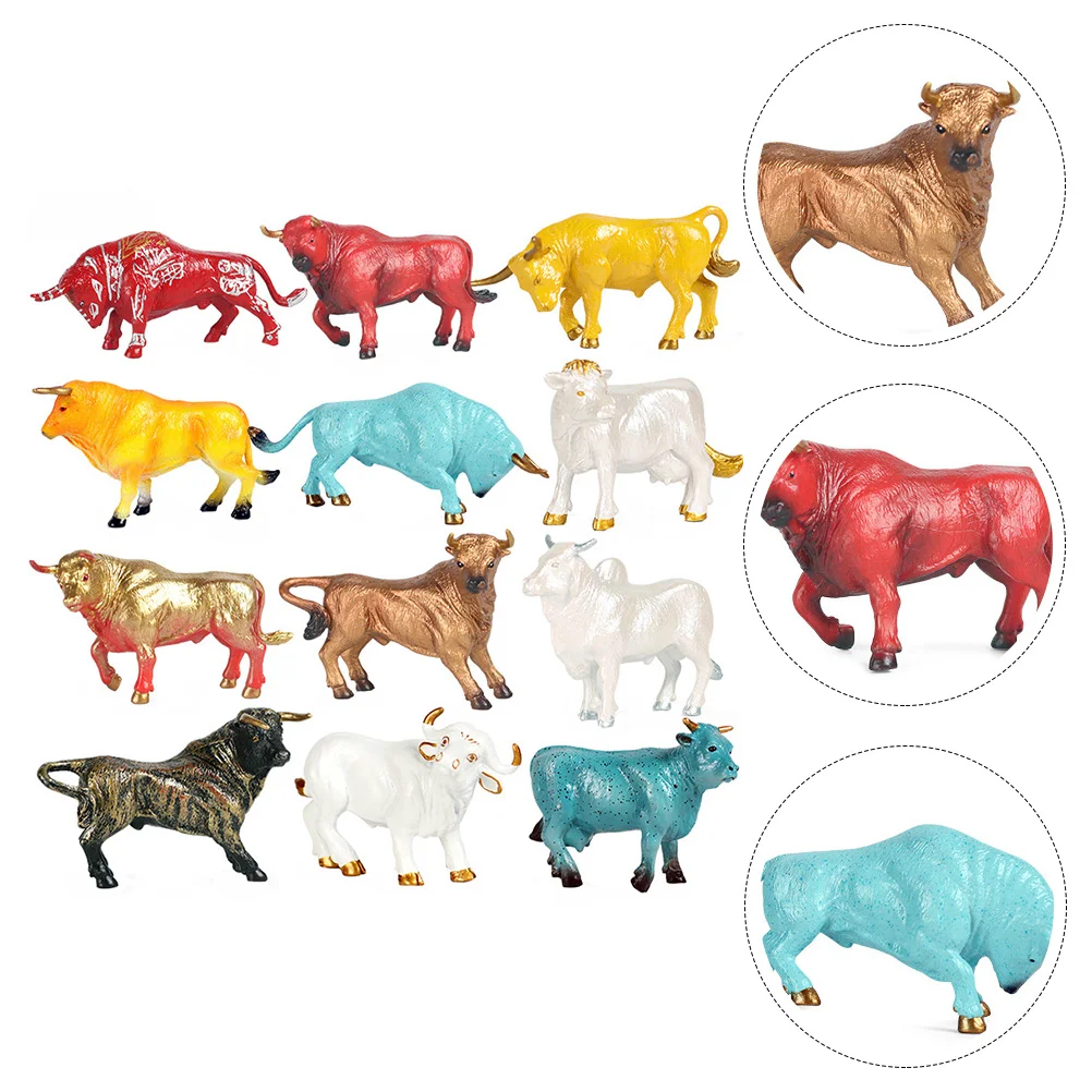 

12 Pcs Statue Animal Suit Child Educational Toys Dollhouse Figurine Plastic Cattle Figure Model