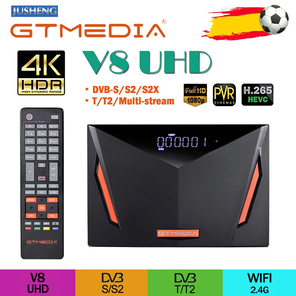 Спутниковый ресивер DVB S2 GTmedia V8 UHD встроенный Wi-Fi поддержка детской яркости H.265 4K