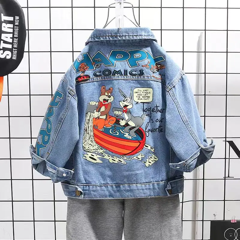 

Childrens Spring And Autumn Denim Coat Boys 2023 New Childrens Jacket Kids Boys Cartoon Fashionable Clothes Baby Top