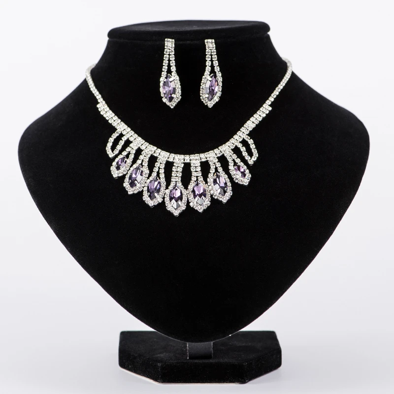 

New Bride Wedding Dress Wedding Studio Banquet Female Accessories Tassel Crystal Necklace Earrings Ear Clip Set Wholesale