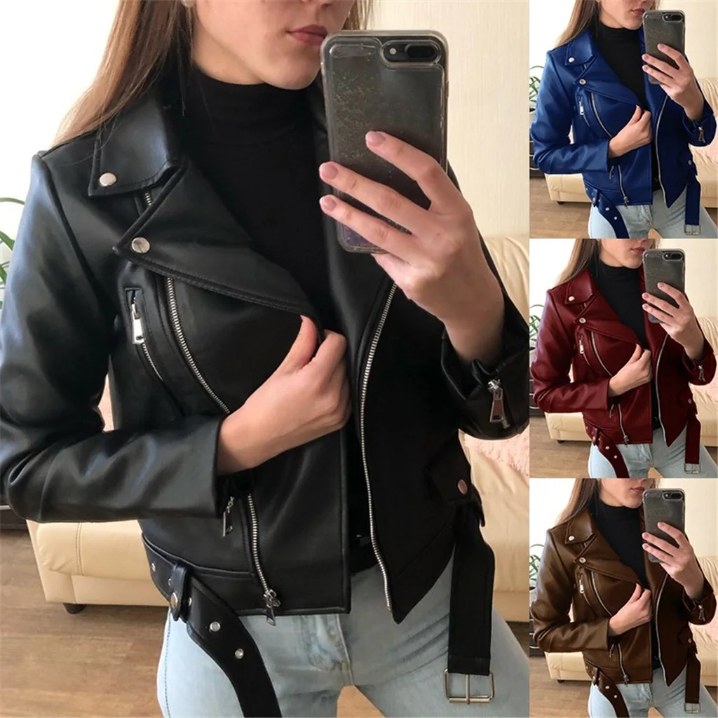 

Women's Leather Jacket Fashion PU Leather Short Coat Casual Leather Clothing Female Motorcycle Clothing Faux Leather Jacket