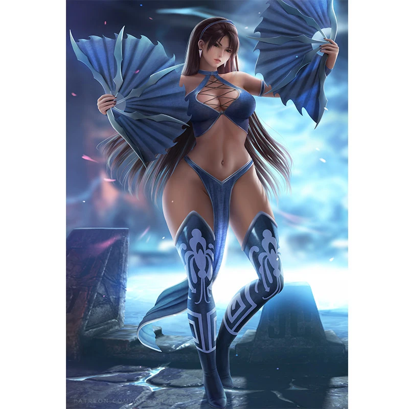 

Print Game Blue Fan Assassin Nude Sexy Girl Art Canvas Poster Custom16x24 24x36 Inch Living Room Bedroom Home Wall Picture