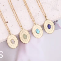 new arrivals oval natural stone pendant necklaces for women stainless steel chains necklace jewelry accessories gifts