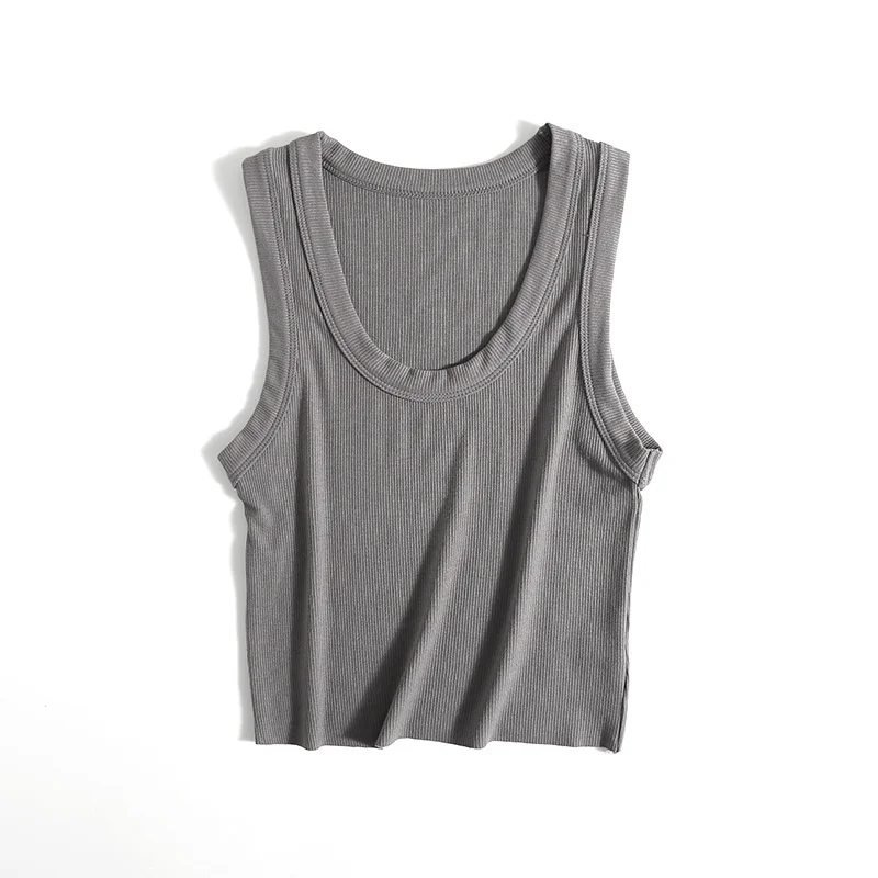 Summer new street fashion solid color elastic U-neck vest womens tight-fitting all-match short vest women