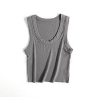 summer new street fashion solid color elastic u neck vest womens tight fitting all match short vest women