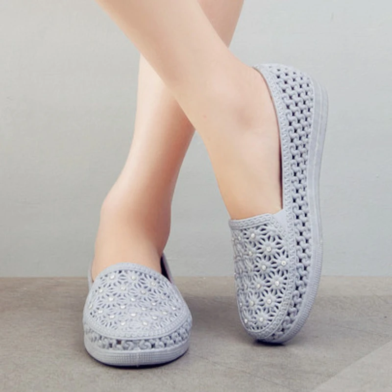Женские туфли на плоской подошве летние дышащие открытые без шнуровки