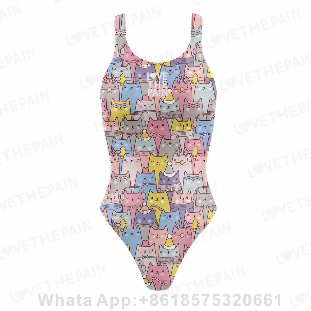Love The Pain Female Print Swimwear One Piece Swimsuit Summer Sports Bathing Suit Multi -function Training Beach Bikini Bodysuit