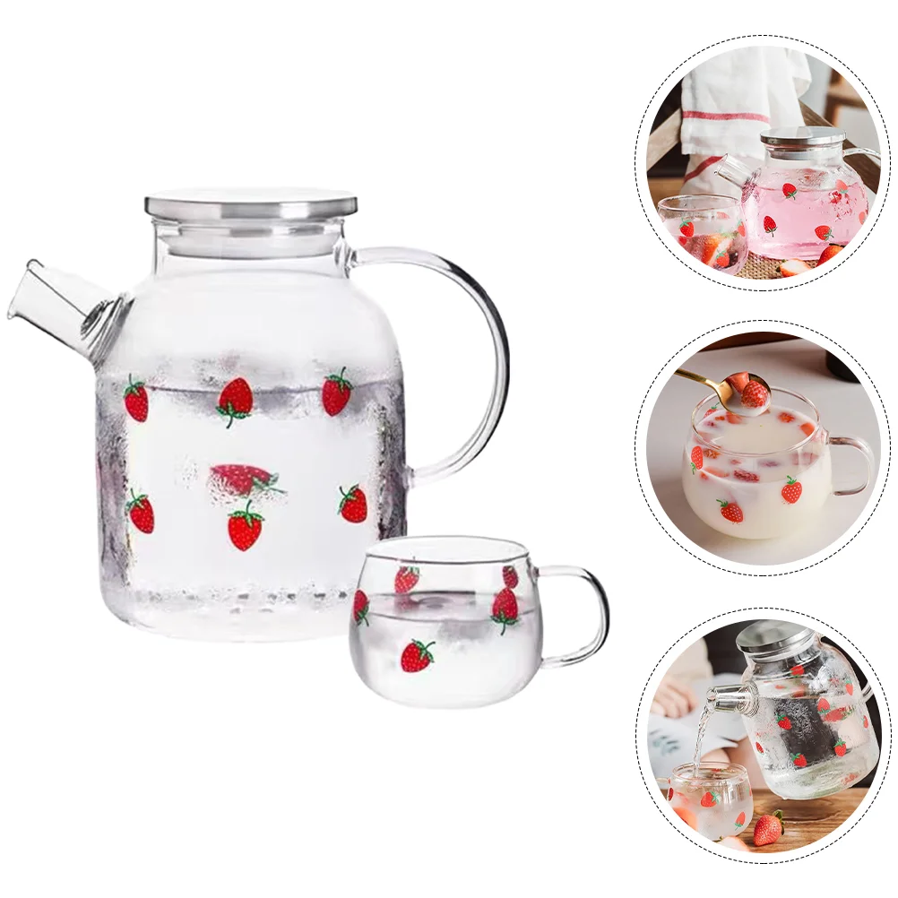 

1 Set of Strawberry Pattern Household Pitcher and Cup Set