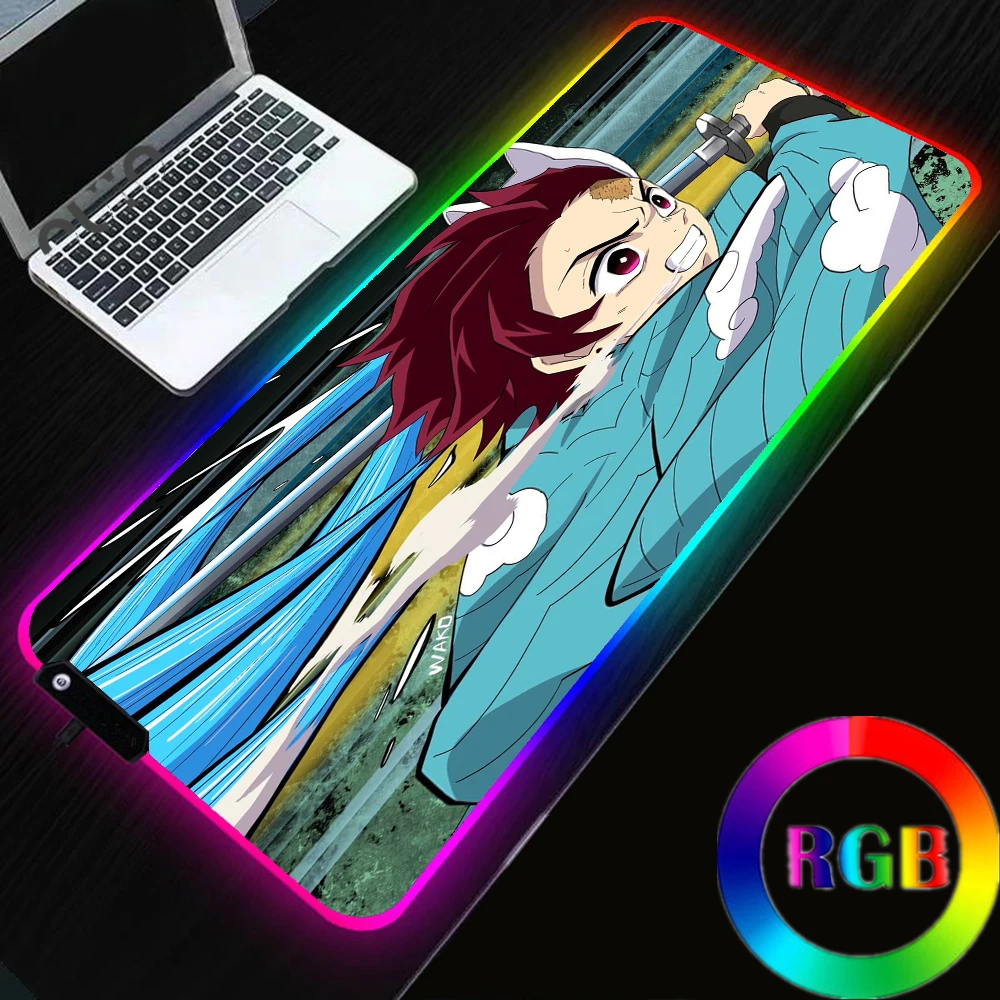 

Demon Slayer RGB Mousepad Anime Gaming Mouse Pad LED Gamer Mat Computer Desk Padmouse Keyboard Mat Big Size Anti-slip Rubber Pad