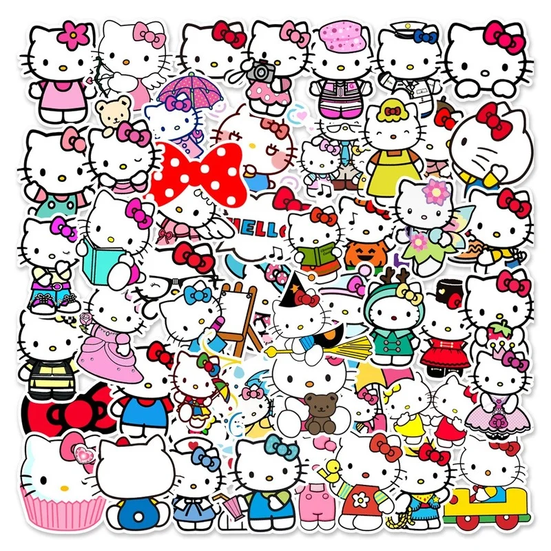 

50Pcs Hello Cute Kitty Stickers Laptop Guitar Luggage Skateboard Bike DIY Waterproof Stickers Anime Stickers Kids Toy Gift