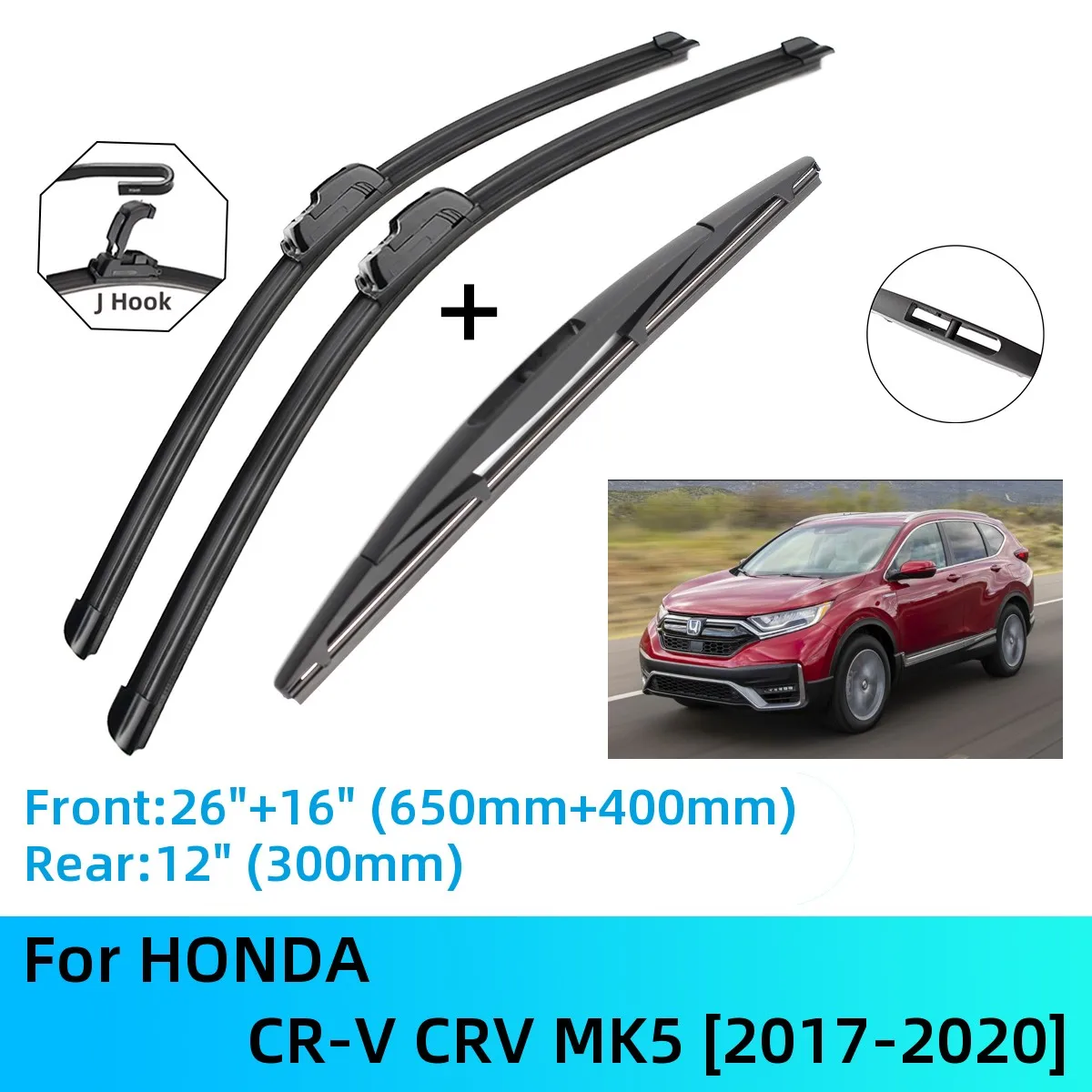 For HONDA CR-V CRV MK5 Front Rear Wiper Blades Brushes Cutter Accessories J U Hook 2017-2020 2017 2018 2019 2020