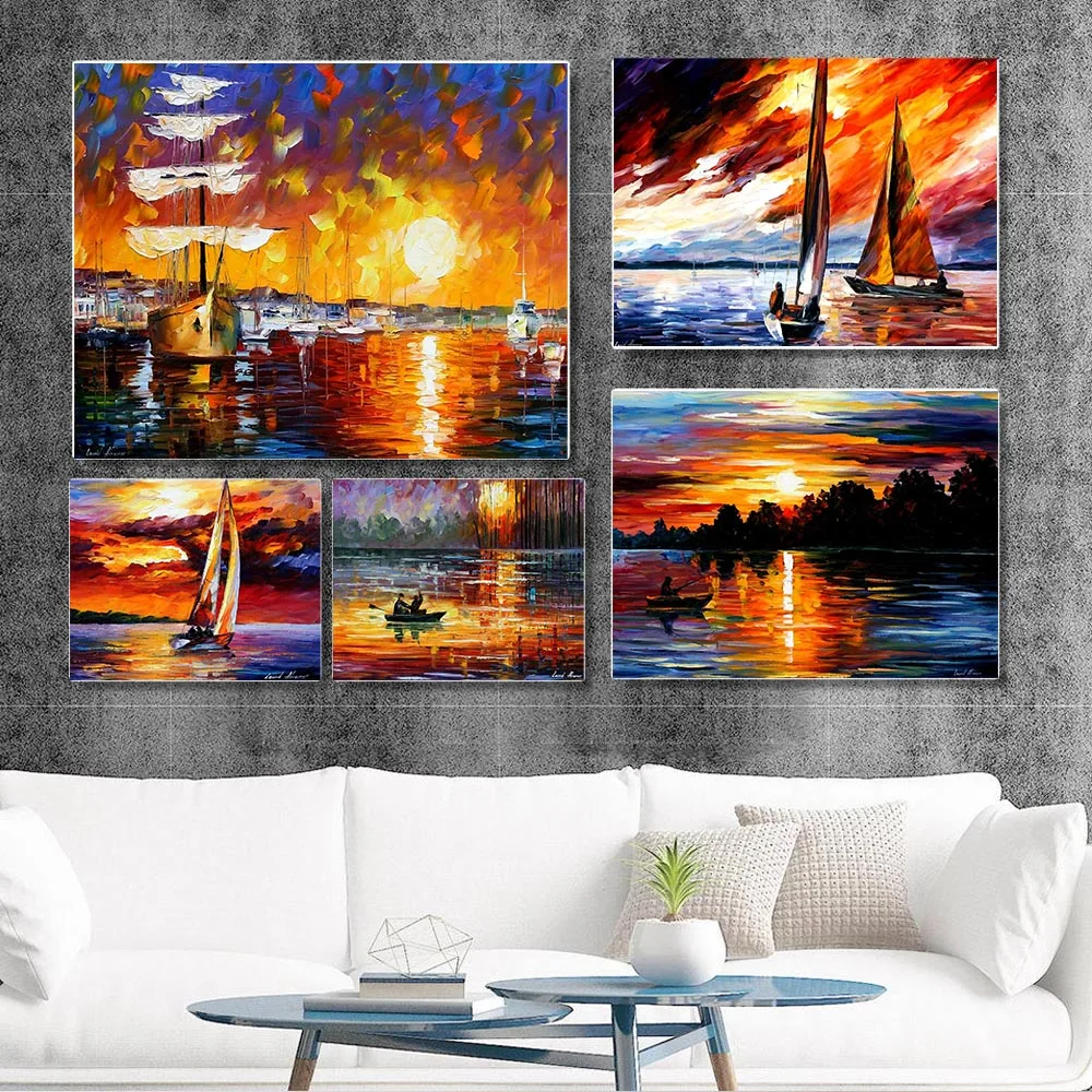 

Graffiti art aesthetic sunset sea scenery canvas painting office wall art poster living room corridor home decoration mural