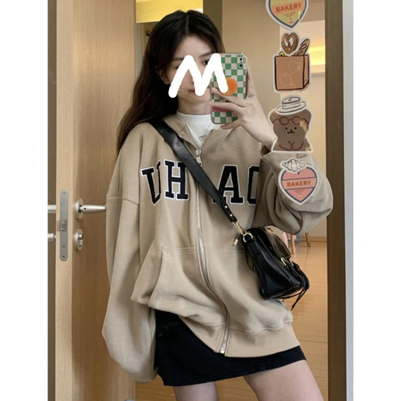 

New Loose BF Style Long Sleeve Baseball Shirt Women's American Retro Embroidery Hoodie