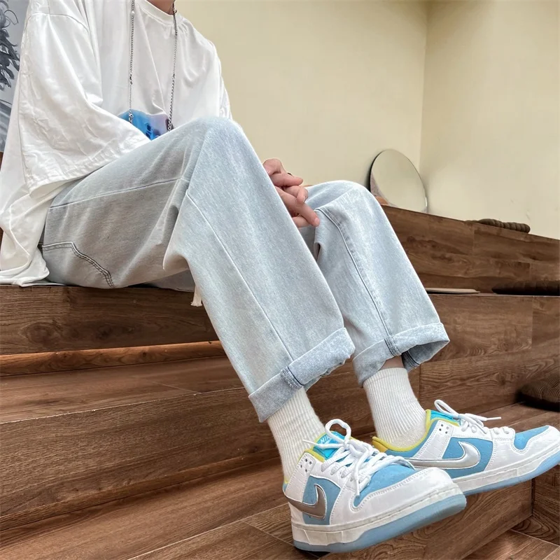 Summer Thin Jeans Men Fashion Casual Drawstring Straight Jeans Men Streetwear Hip Hop Loose Denim Pants Mens Trousers M-3XL