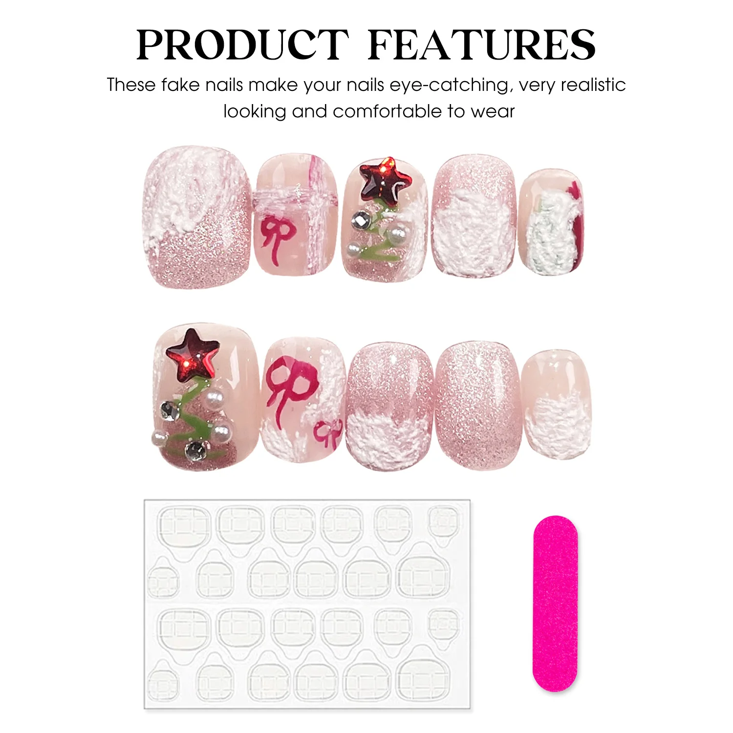 10 шт. короткие накладные ногти кошачий глаз на Рождество блестящие розовые