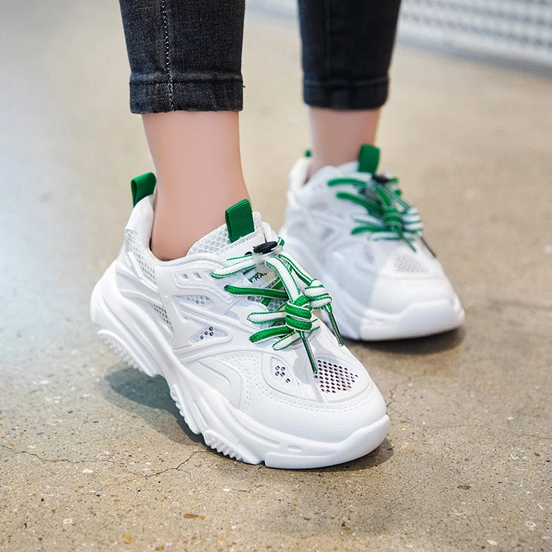 

Children White Boys School Sneakers Non-slip Breathable Mesh 2022 All-match Lace-up Girls Summer New Kids Fashion Running Shoes