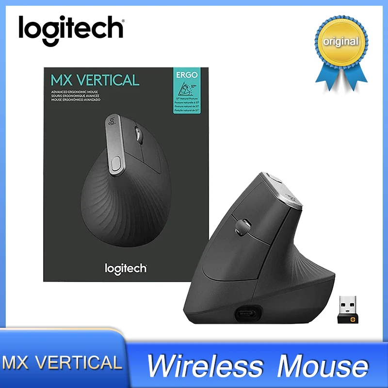 

Logitech Mx Vertical Wireless Bluetooth Mouse Ergonomic 2.4ghz With Usb 4000 Dpi Laptop/pc/mac/ipad Mouse For Computer