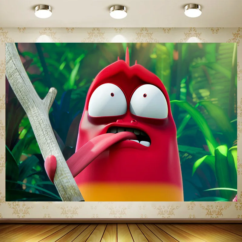 Детский фон для фотосъемки с изображением лиственницы забавного червя