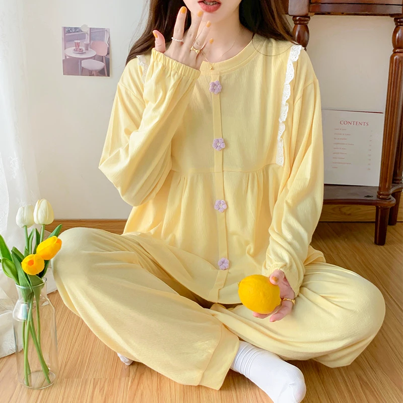 

Two Pieces Sets Spring Autumn Cotton Maternity Nursing Sleepwear Breastfeeding Pajamas Clothes for Pregnant Women Pregnancy Home
