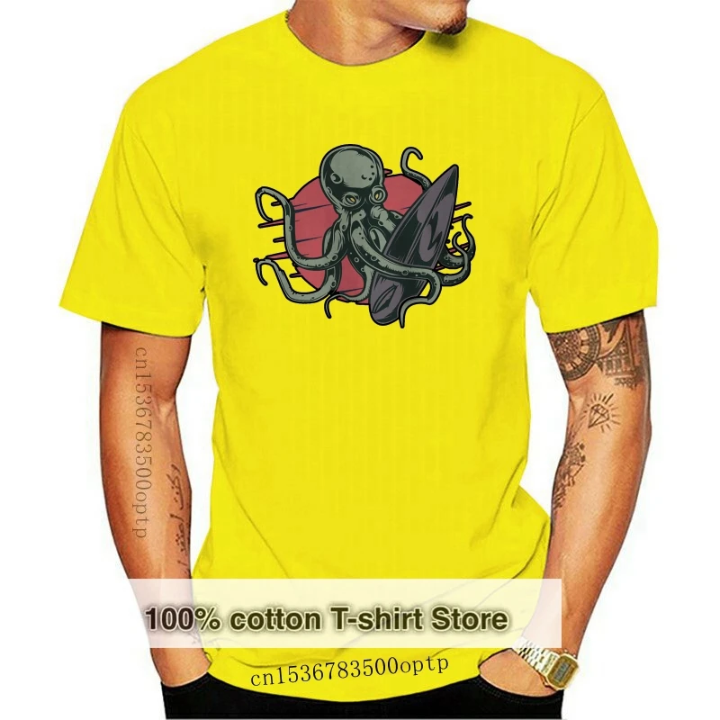 

Футболка с изображением осьминога для серфинга, подарок для пляжа, Мужская футболка для серфинга с волной, яркая популярная футболка без ма...