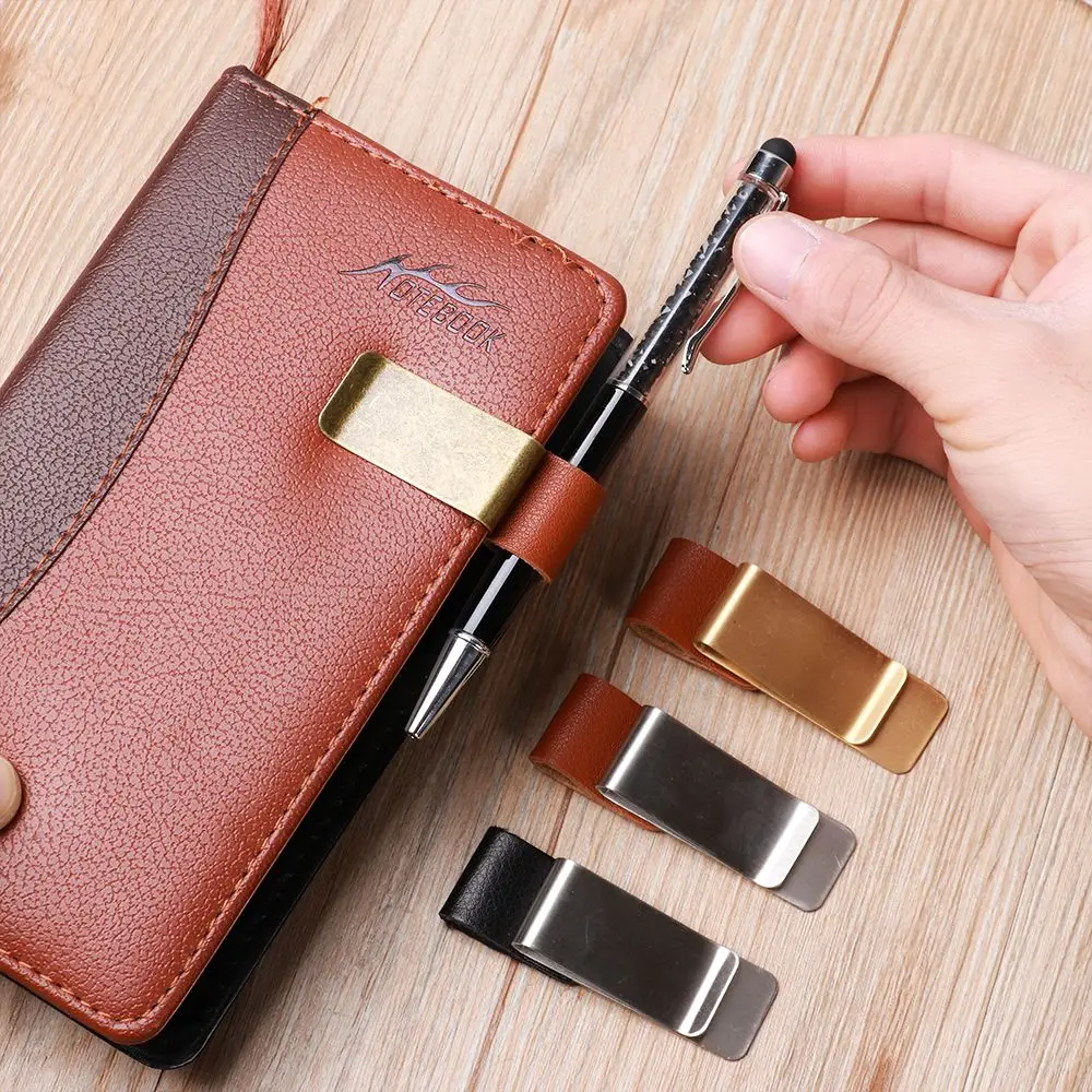1Pc Portable Metal Handmade Leather Notebook Holder Useful Stainless Steel Clips Brass Pen Folder Office Supplies Stationery - купить по