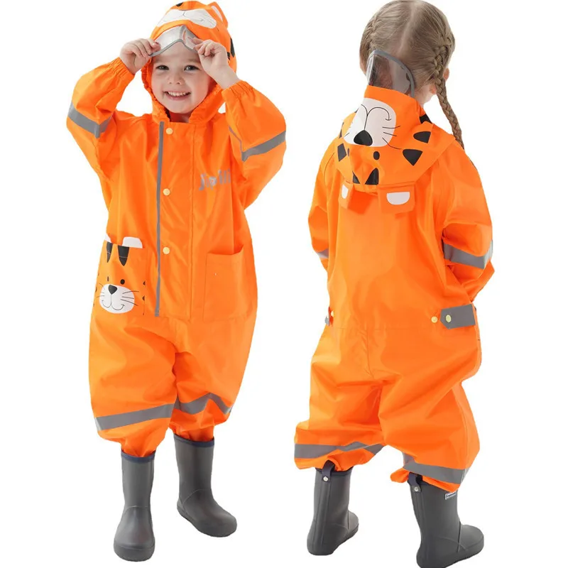 Kids Raincoat Cartoon Design Toddler Clothing Boys Hooded Jumpsuit For Infant Girls 1-10 Years Rainwear Children Rain Pants