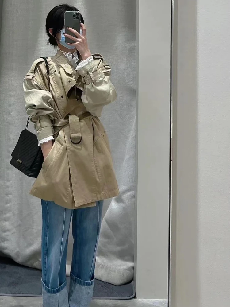 

Women Trench 2022 Spring and Summer Loose Raglan Sleeves Lapel Belt Trench Coat Women Mid-length Trench Coat
