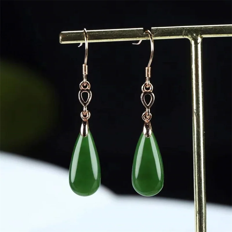 

Hot Selling Natural Hand-carved 925 Silver Gufajin Inlaid Jasper Water Droplets Earrings Studs Fashion Jewelry Women Luck Gifts