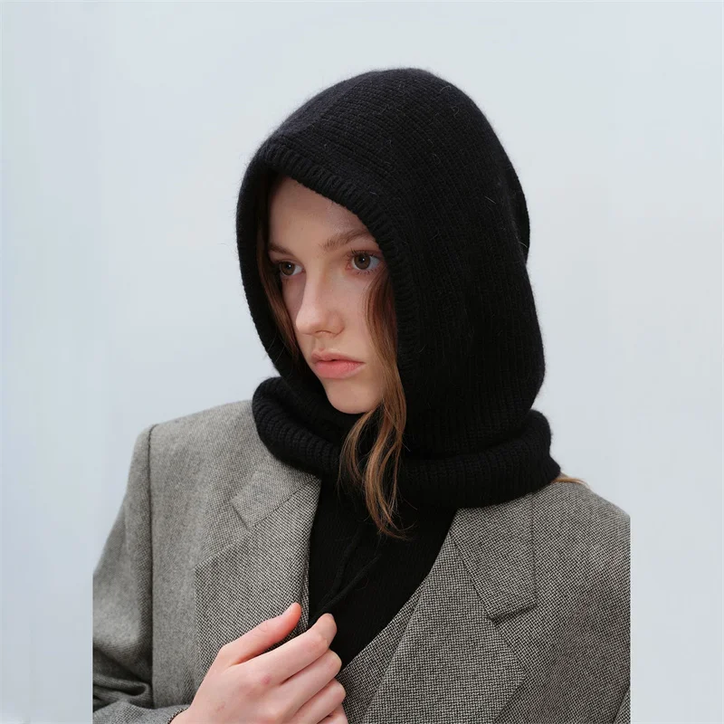 Женская Вязаная Шапка Из Кроличьего Меха Модная Однотонная Балаклава