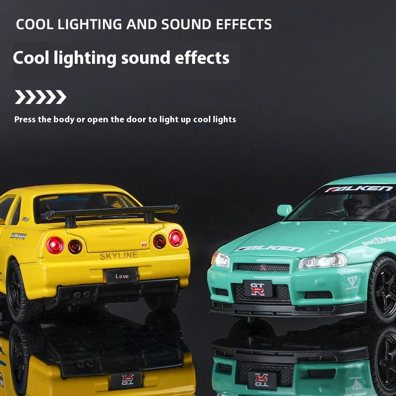 Модель литая автомобиля Nissan GTR R34 Skyline модель со звуком и телескопическим