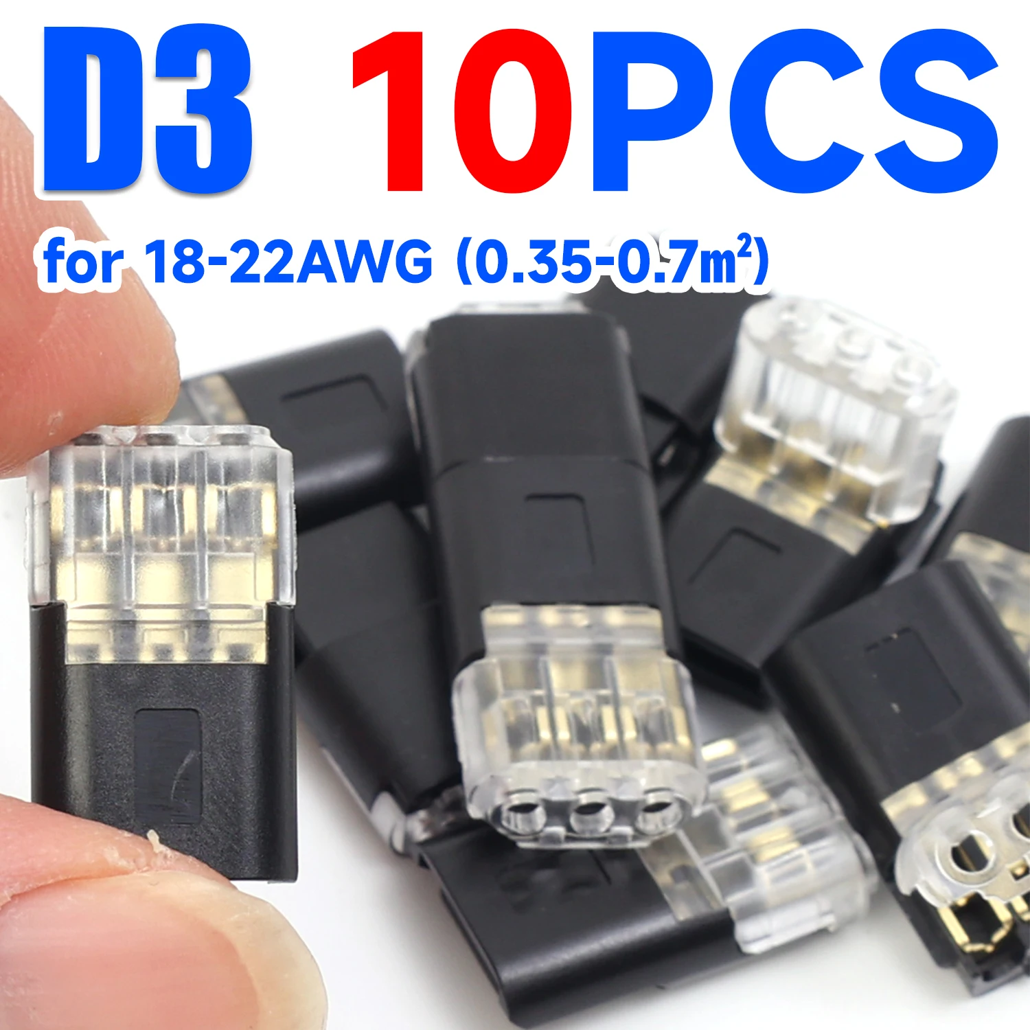 

D3 Quick Splice Wire Connector 3 Pin Solderless Terminal Block Plug-in Fast Wiring 18-22AWG for Car Motorcycle LED Strip Audio