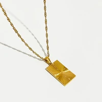 perisbox simple square sunburst pendant necklace twisted singapore chain necklace for women stainless steel gold color jewelry