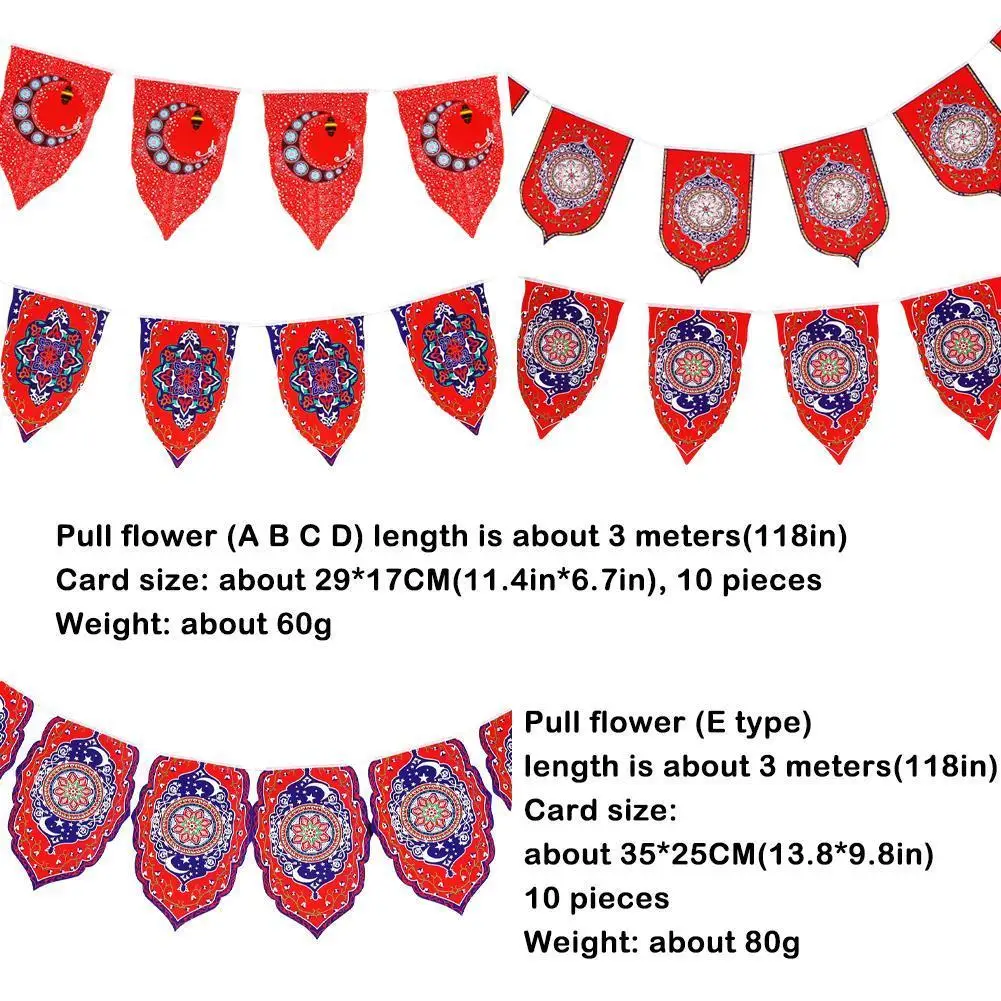 

EID Mubarak Triangle Banner Muslim Festival Celebration Party Moon Star Banner Triangle Flag For Eid Mubarak Ramadan Decoration