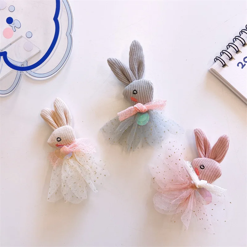 

Spring New Cute Cartoon Bunny Yarn Skirt Girl Lace Lace Sequins Animal Side Hairpin for Children's Fashion Hair Accessories