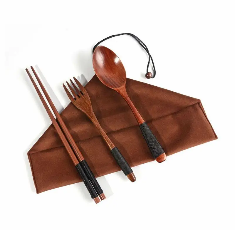

Pcsset Japanese Wooden Spoon Chopsticks Tableware Set Tangled Bag Convenient TakeAway Cutlery Dropshipping