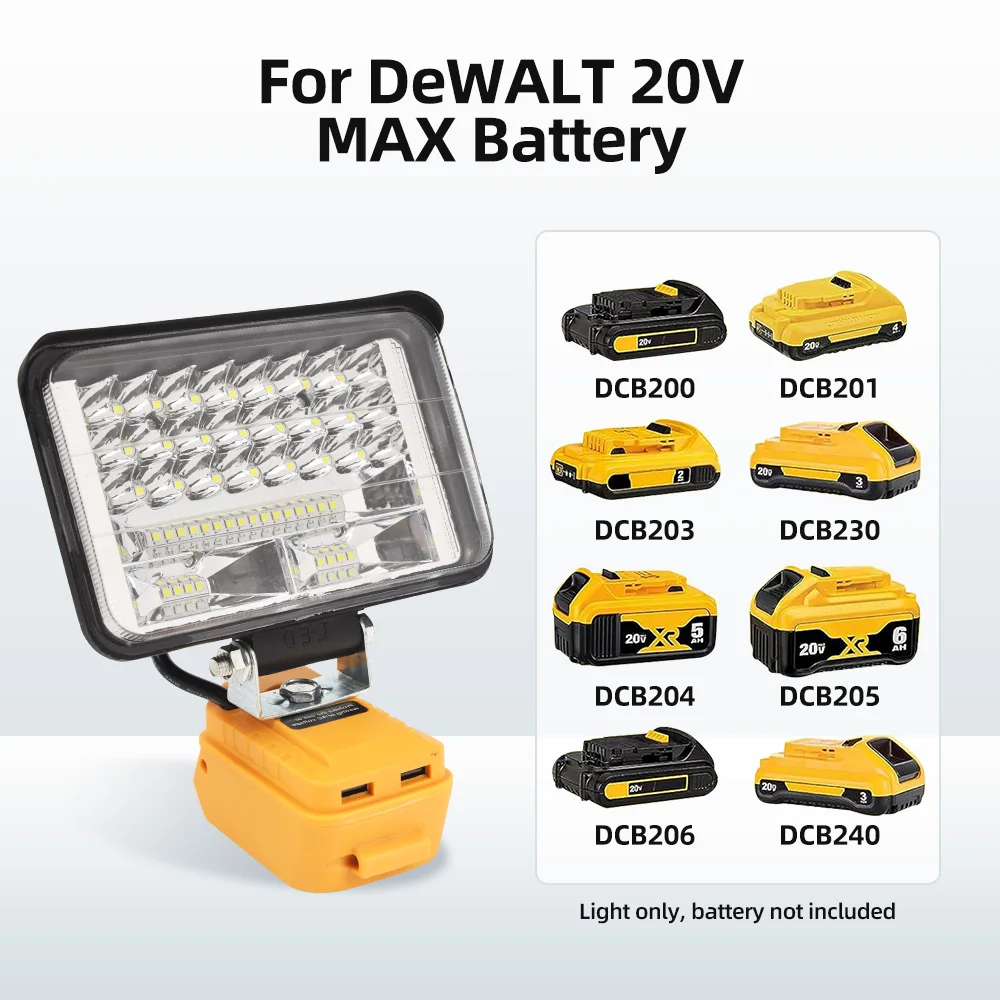 Для аккумулятора Dewalt 20 в с широким лучом двумя USB-портами для зарядки