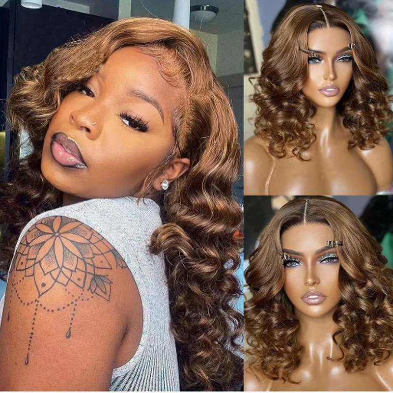 

Middle Part Soft 26inch Brown Deep Wave Jewish Wig European Hair 13x6 Lace Front Wig Free Part Glueless Lace Wigs For Women