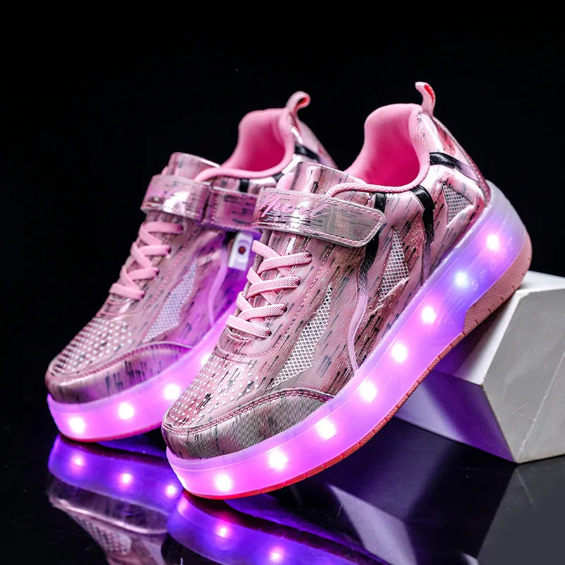 

Heelys Shoes for Girls Boys Kids USB Charged LED Lighted Detachable Pulley Double Wheels Roller Skates Outdoor Sport Sneakers
