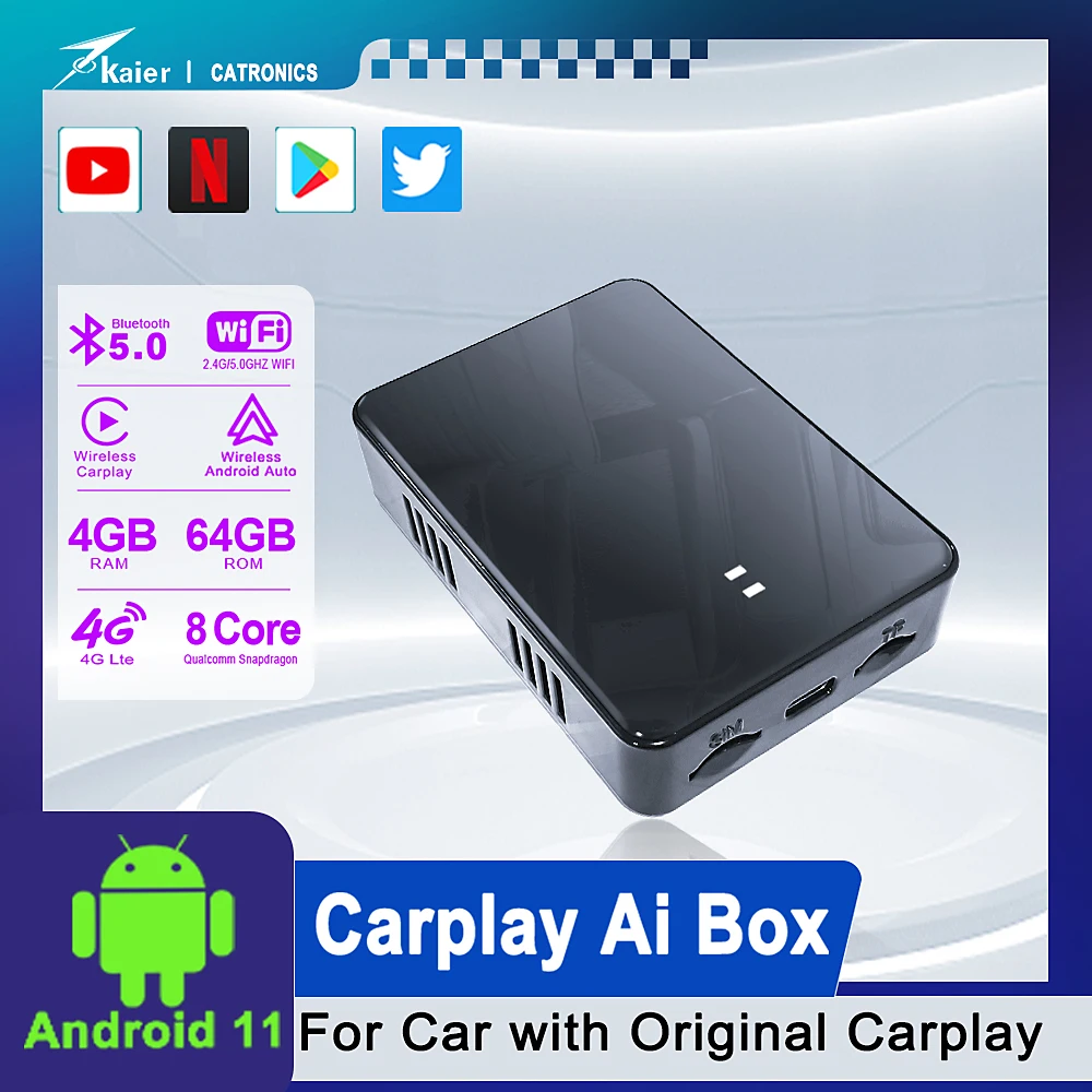 

Catronics Carplay Ai Box Wireless Car Play Netflix Android 9 Auto Multimedia Player 4+64G Audio Navigation For Hyundai Nissan