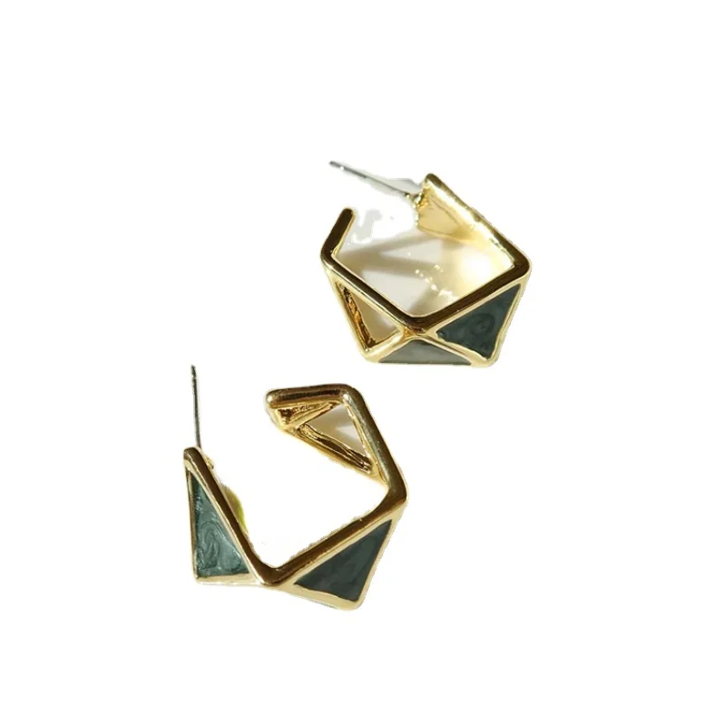 

Ymh Customized Geometric Enamel 925 Silver Earrings High-Grade Temperament Drip Glazed Retro Stud Earrings Female