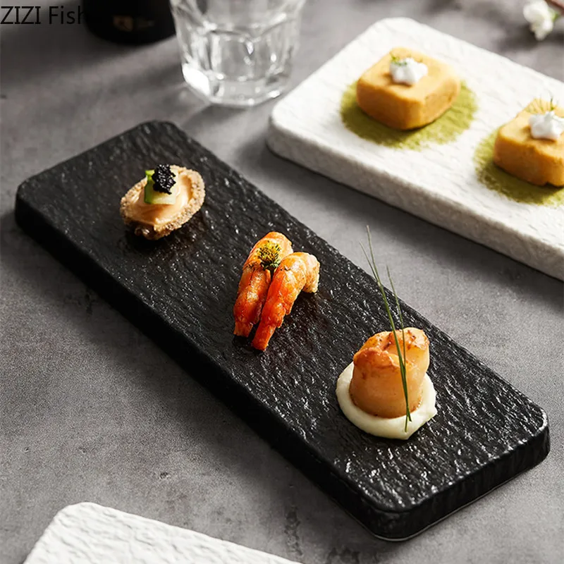 

Imitation Rock Rectangular Plate Japanese Restaurant Sashimi Sushi Plate Dessert Cake Plate Home Solid Color Ceramic Tableware