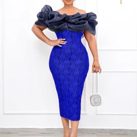 2022 new dresses for women lace bodycon high waisted off the shoulder back split mid calf elegant evening night party vestidos