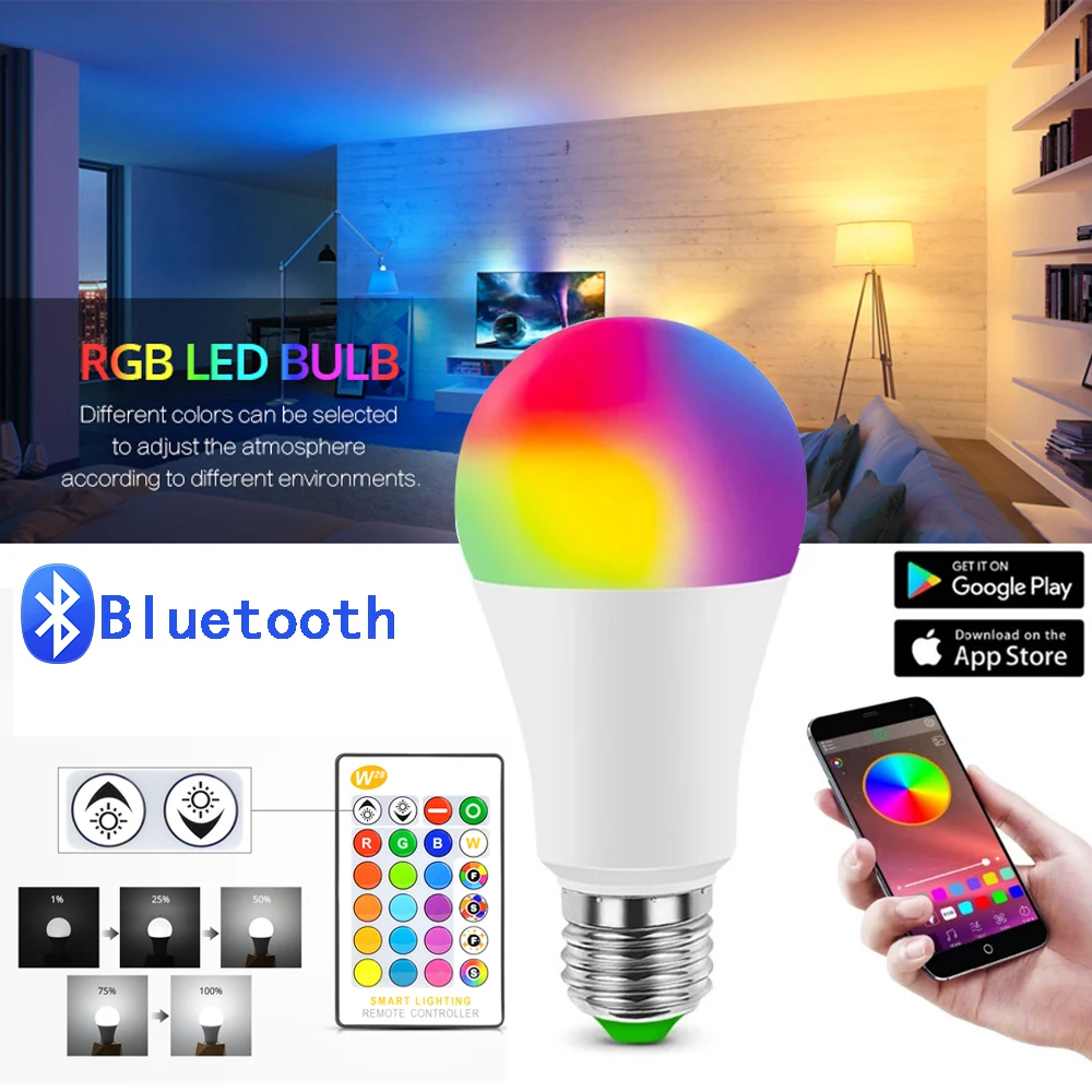 LED E27 Smart Neon RGB RGBW RGBWW Bulb Magic Home Lighting AC85-265V LED Light Works with Bluetooth 4.0 App/IR Remote Control