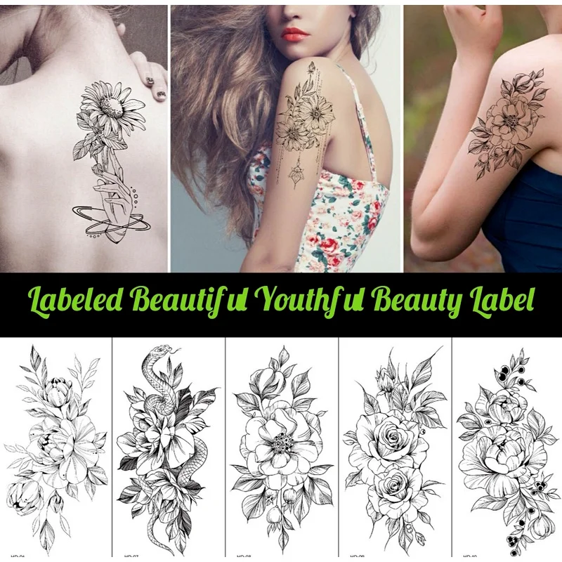 

1 Pack Black White Half Arm Chest Back Body Sticker Concealer Skin Scar Sticker Skin Paint Makeup Art Fake Tattoo Sticker