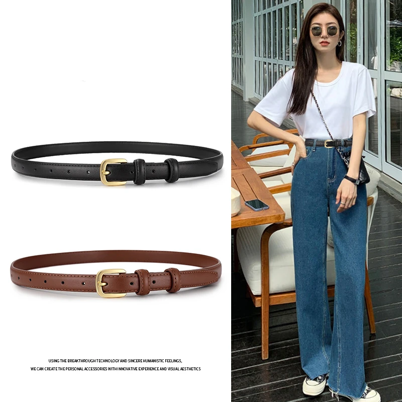 Chao brand belt ladies leather fashion Joker belt decoration 2023 new high-grade black jeans belt