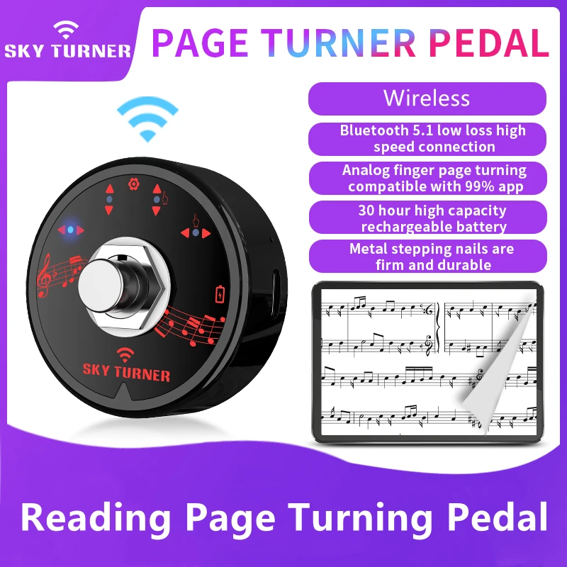 

Universal Wireless Page Turner Pedal For Piano Violin Guitar Tablets App Controls Handfree Reading Page Music Turning Pedal