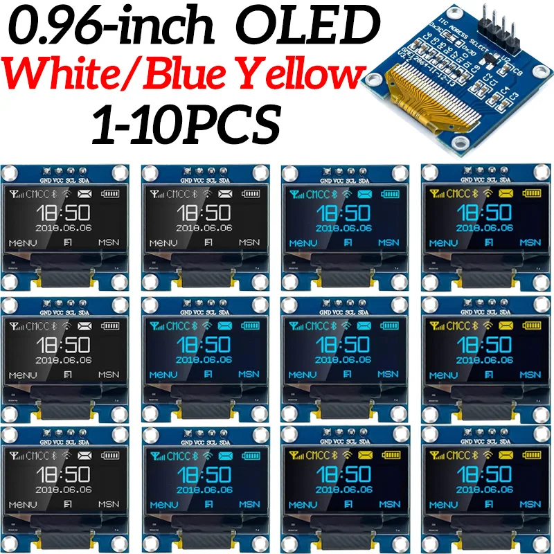 Фото Модуль OLED-дисплея 0,96 дюйма SSD1315 I2C IIC SPI Serial 128X64 LCD 4-контактный желтый синий белый синий для Arduino (контактные разъемы паяные) №1